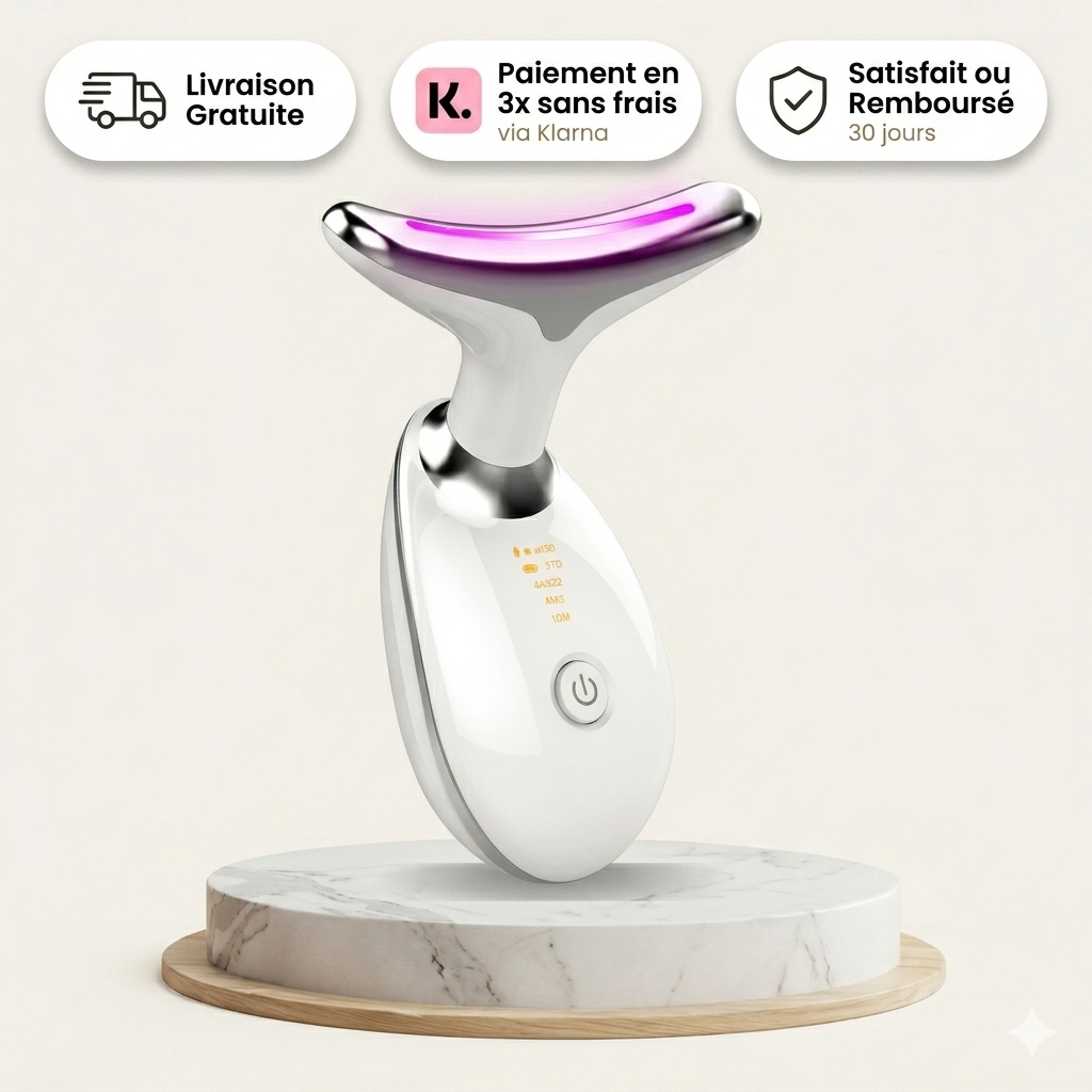 Rituel Anti-Âge Professionnel 7 en 1 — Appareil LED, EMS & Radiofréquence | Lifting Visage & Cou Clinique à Domicile